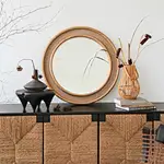 Brinley Rattan Mirror Round Boho Wall Mirror on table mirror round